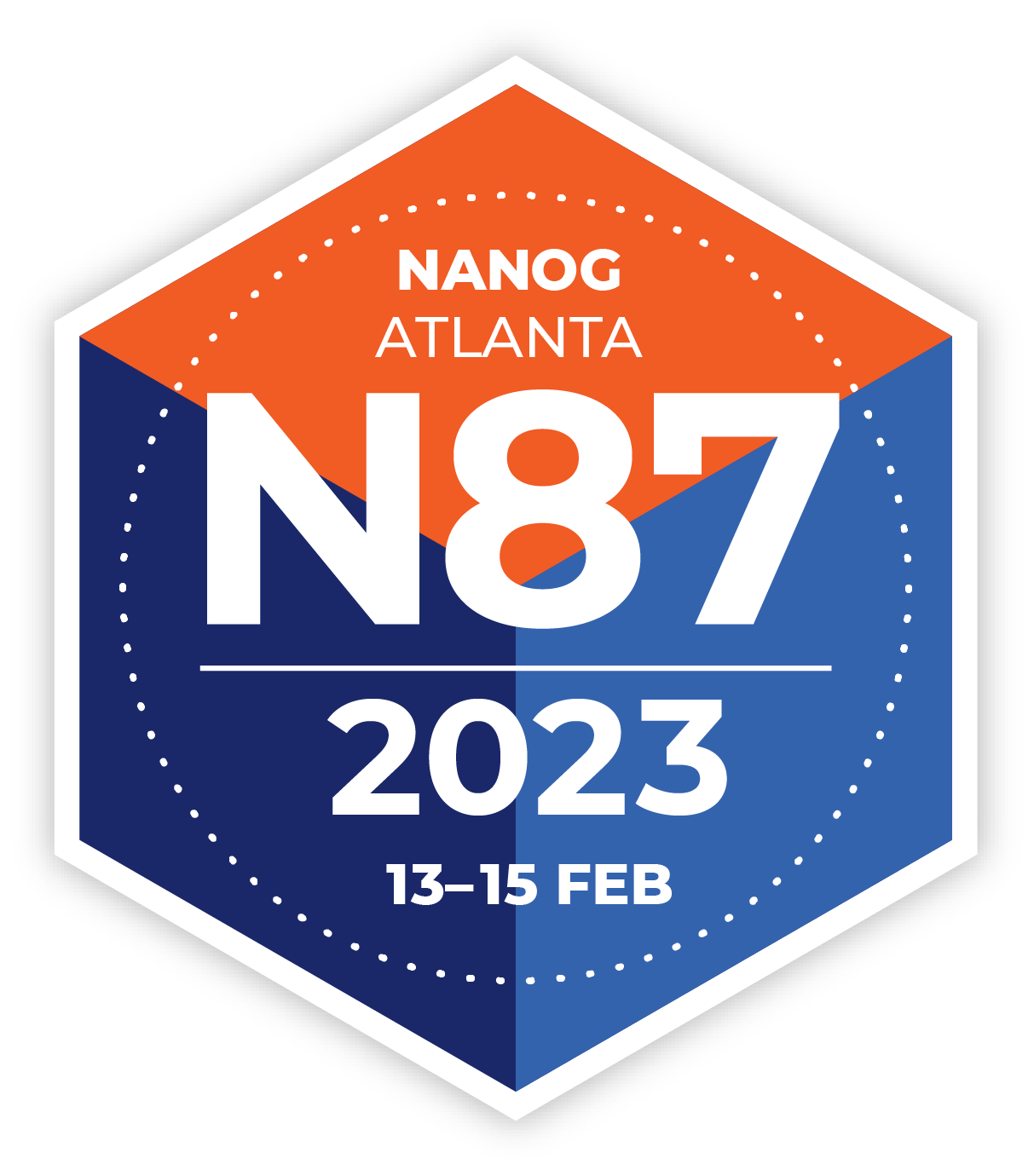 Blue and orange hexagonal logo for NANOG 87