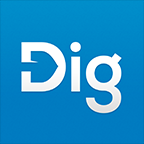 dig logo using the outline of a shovel for the letter d